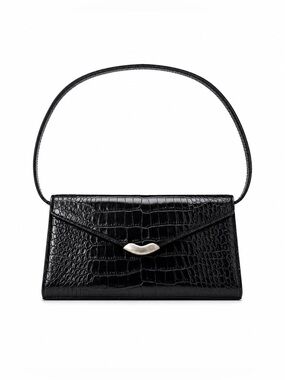 Vintage Lauren Ralph Lauren Black Croc Embossed Leather Shoulder
